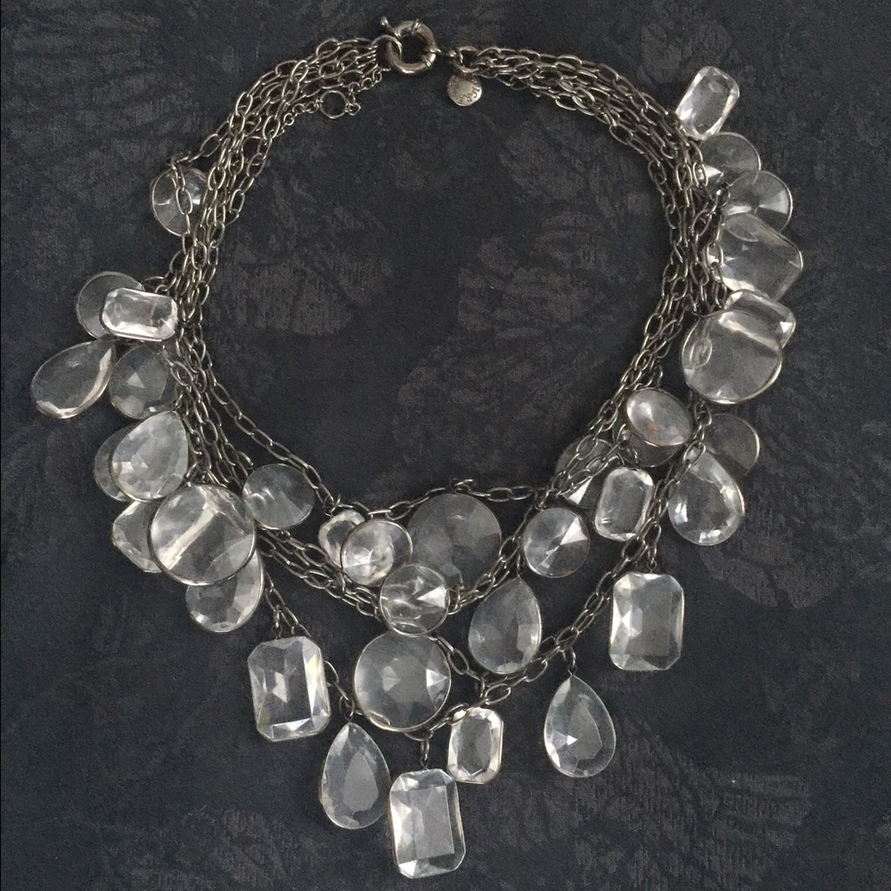 Tear Drop Crystal Gunmetal Necklace