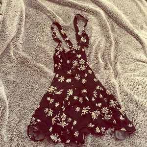 Black Daisy Printed Cotton Overalls