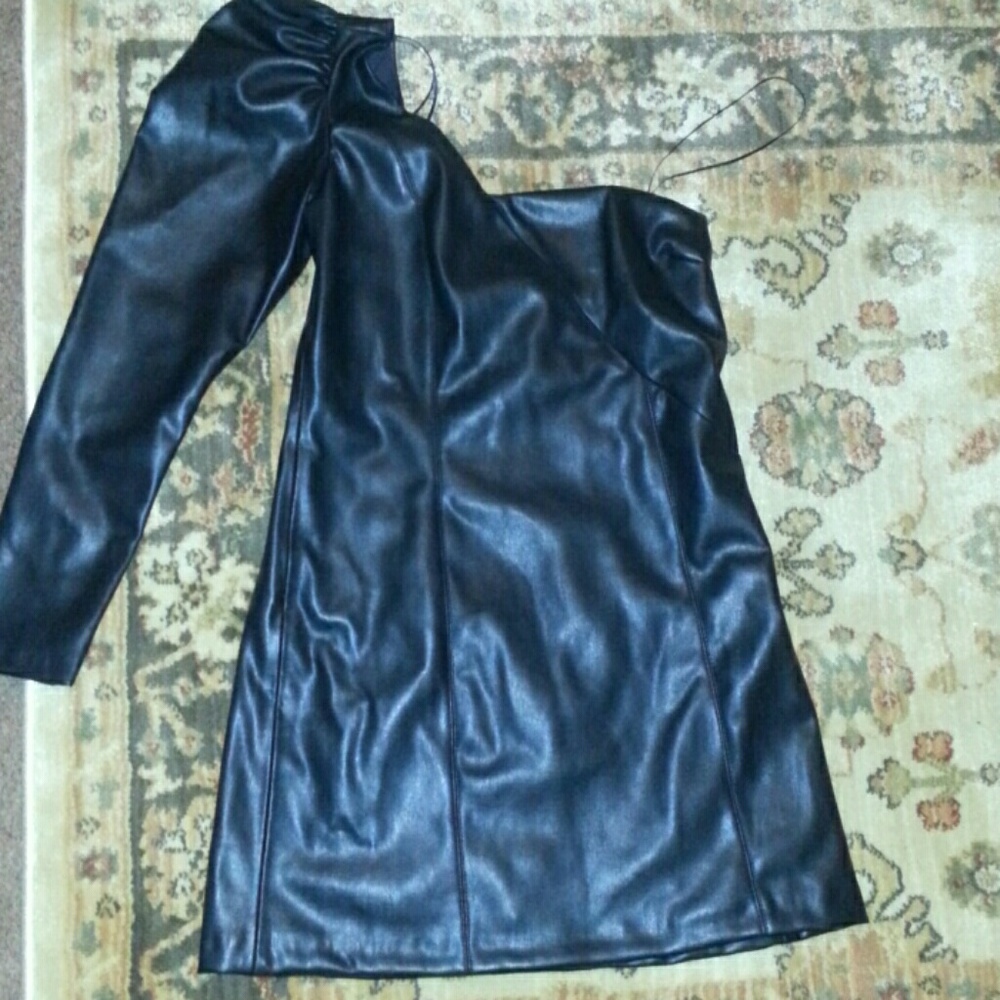 Zara vegan leather one shoulder dress