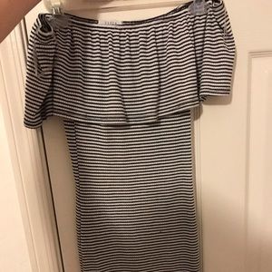 Black and white striped off the shoulder dress