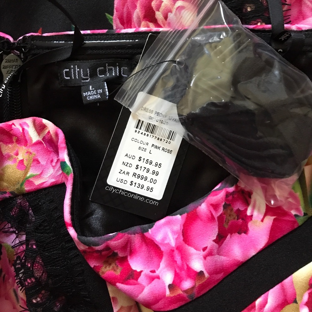 24 Plus Size pink black Floral lace bodycon dress - Picture 4 of 6