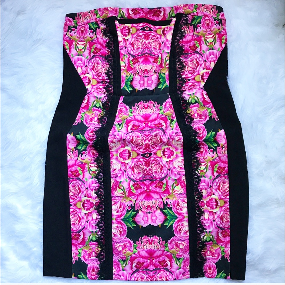 24 Plus Size pink black Floral lace bodycon dress - Picture 2 of 6