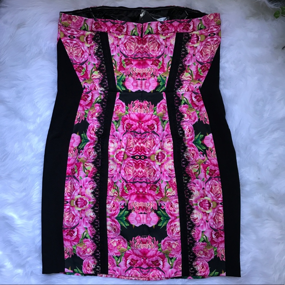 24 Plus Size pink black Floral lace bodycon dress - Picture 6 of 6