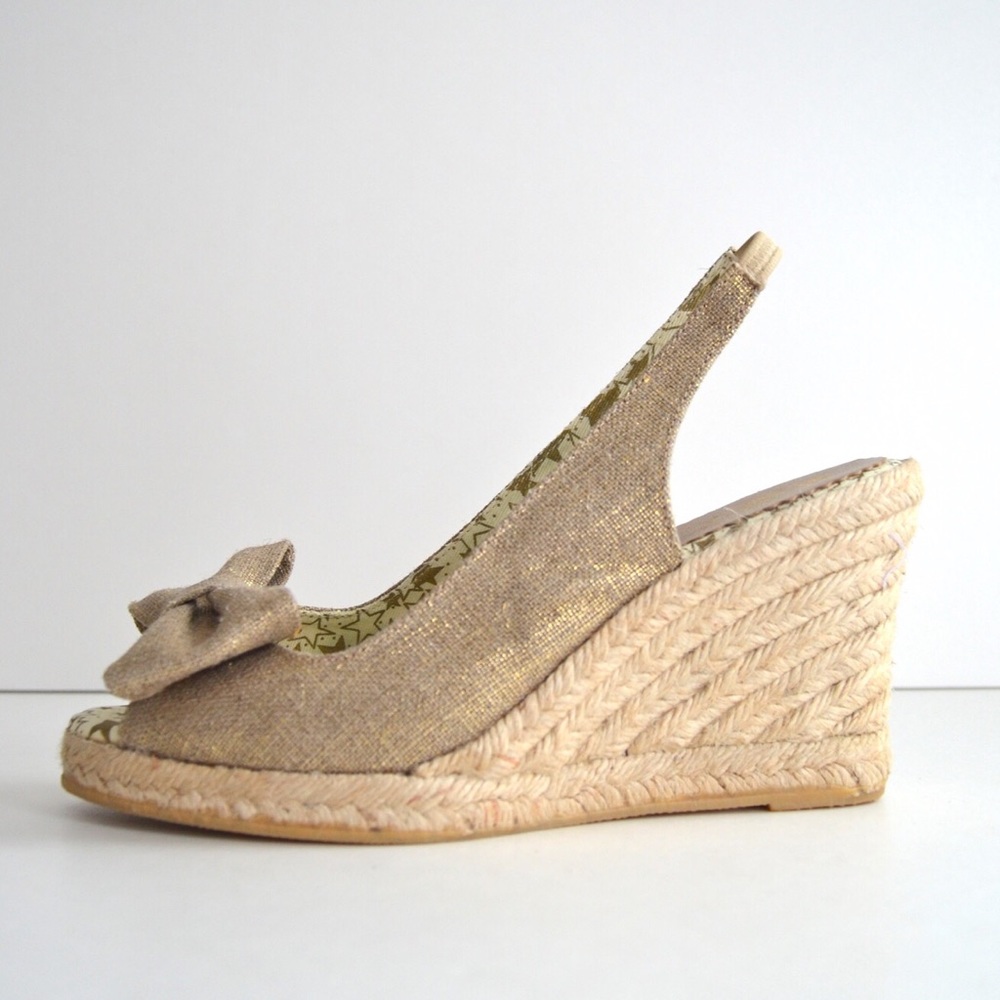 NIB Lulu Guinnes Metallic Espadrille Wedges