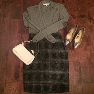 NWT Banana Republic Grey Plaid Wool Pencil Skirt