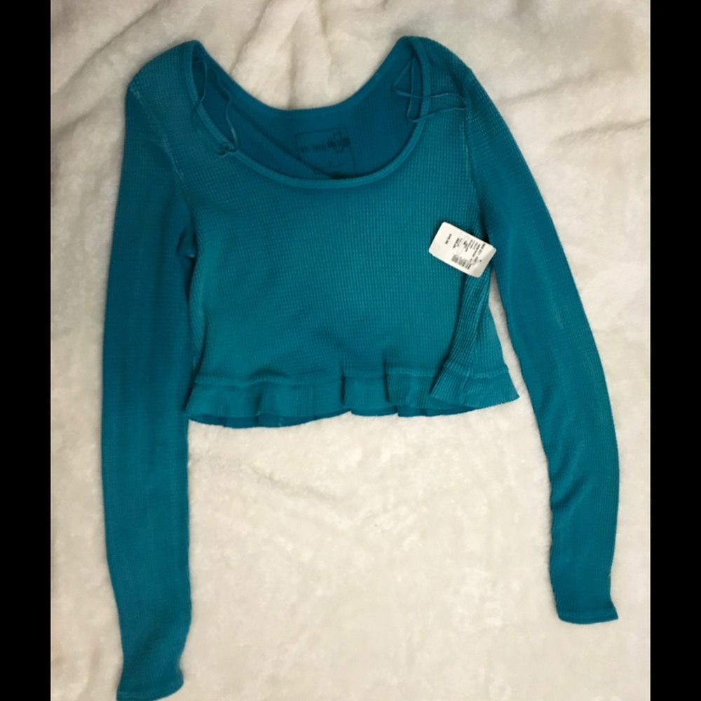 Free People Sea Green/Turquoise Ruffle Crop Top!