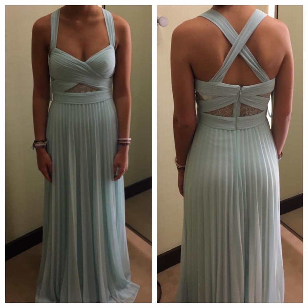 Aqua Illusion Inset Crisscross Back Pleat Dress