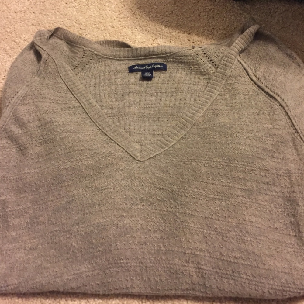 American Eagle dark brown/beige vneck sweater