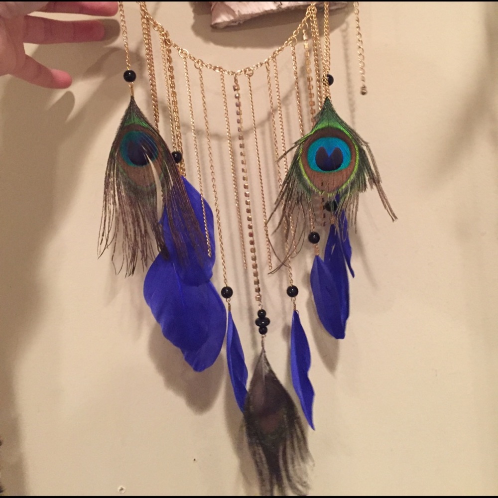 Peacock feather necklace