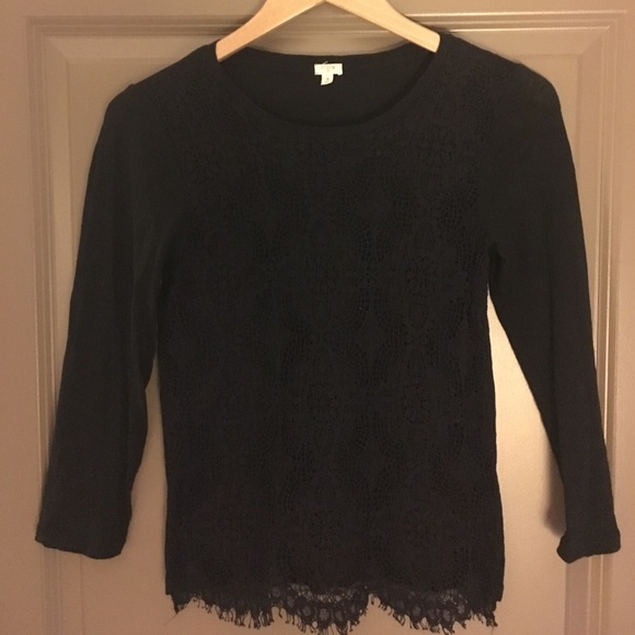JCrew Lace-Front Tee in Long Sleeve - Picture 1 of 3