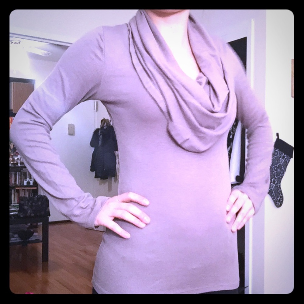 Beige / taupe cowel neck / off the shoulder shirt