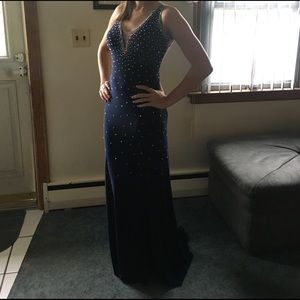 Navy sparkle halter detailed dress