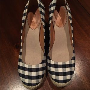 J. Crew Wedge Shoes - Navy & White Gingham Print