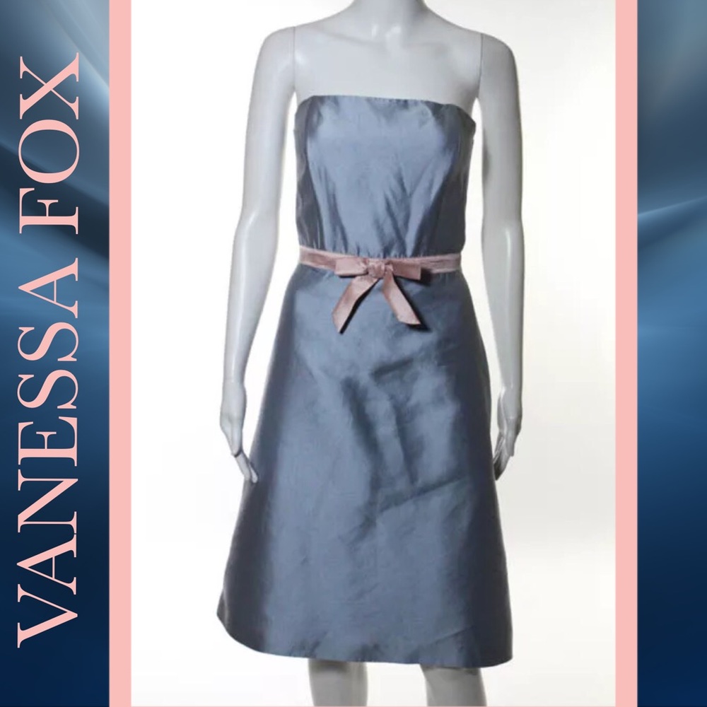 VANESSA FOX Classy Blue/Pink Strapless Bow Dress