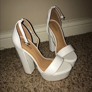 White platform ankle strap heels