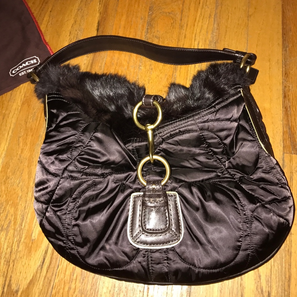 Coach handbag with fur trim