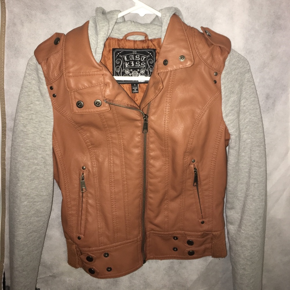 Leather hoodie jacket