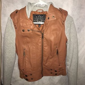Leather hoodie jacket
