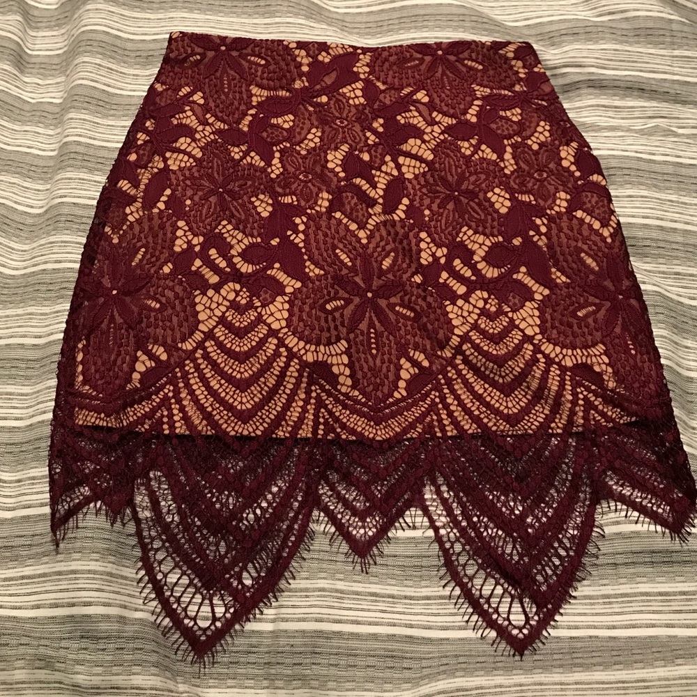 Express Burgundy Lace Mini Skirt