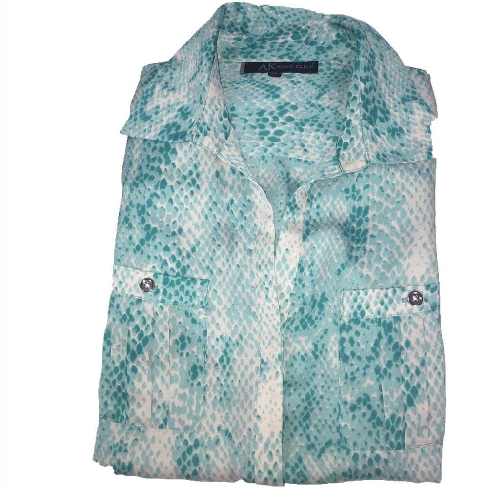 Anne Klein aqua long sleeve blouse size small
