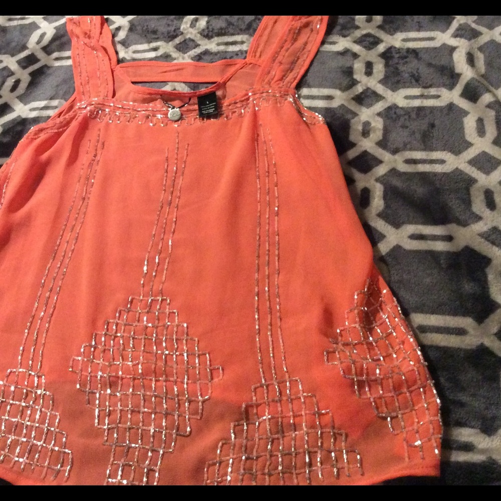 BKE Beaded Coral Dressy Top NWOT