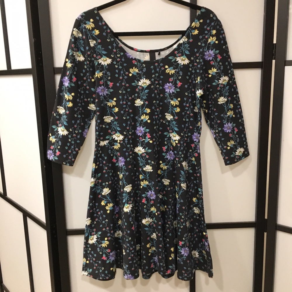 Floral Print 3/4 Sleeve Dress