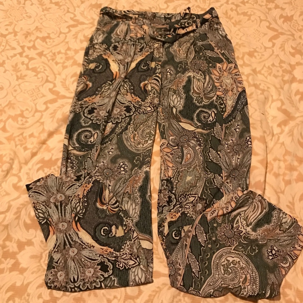 Multicolored high waste long pants with waist band