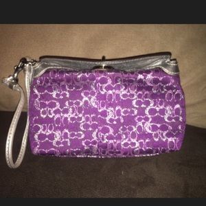 Purple & silver coach wristlet