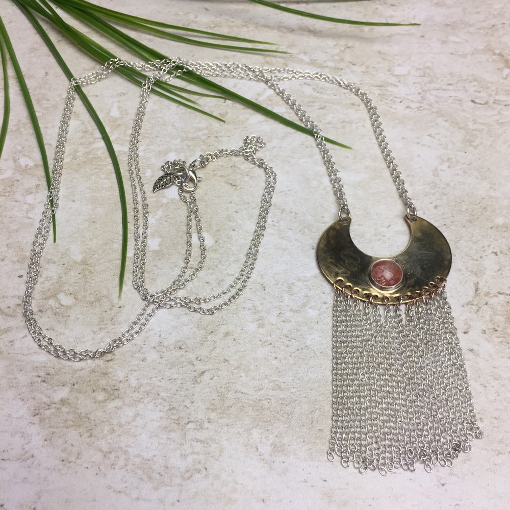 Crescent Tassel Necklace with Sunstone