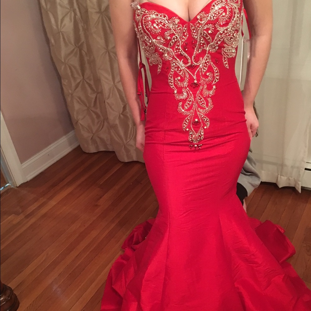 New Jovani strapless gown with beaded detail