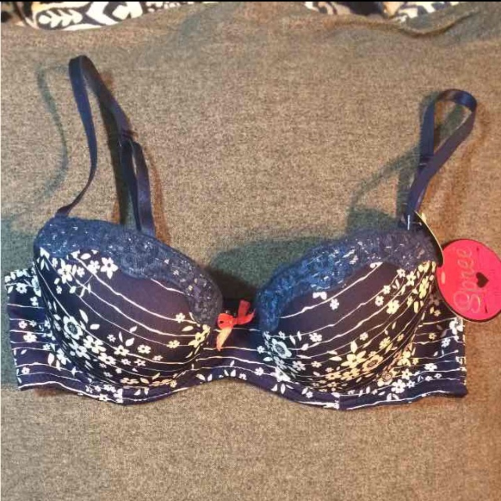 NWT blue & white floral push-up bra 32C