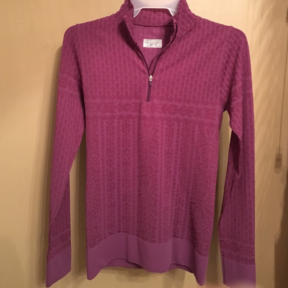 Athleta stretchy floral damask purple zip top