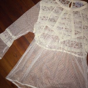 Victorian lace sheer 3/4 sleeves top