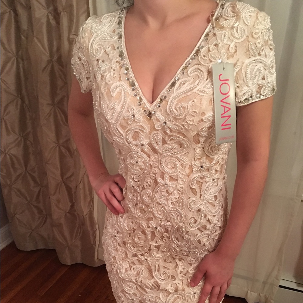 Short beaded cream Jovani dress