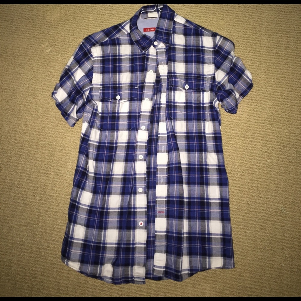 Blue and white plaid shirt