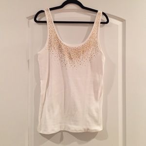 Victoria Secret Tee Shop tank, white, gold sequins
