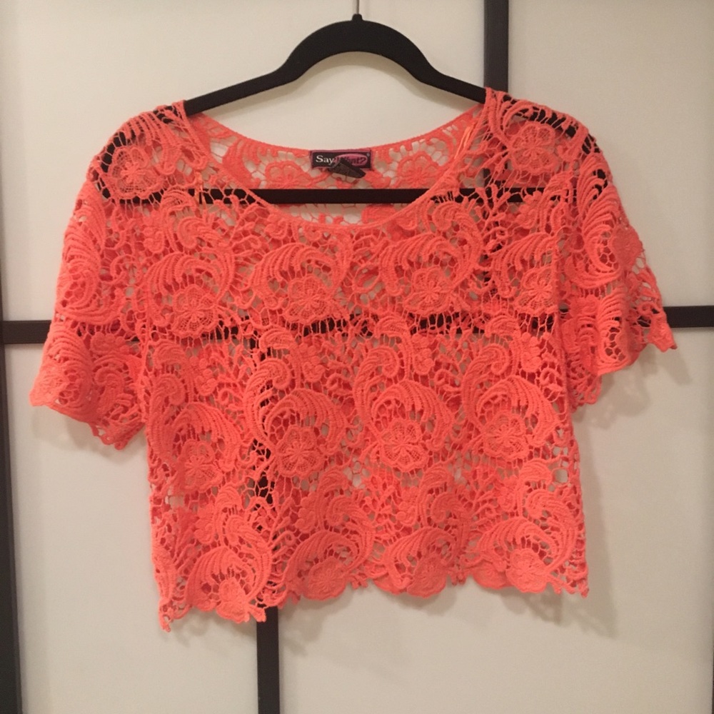 Coral Lace Crop Top