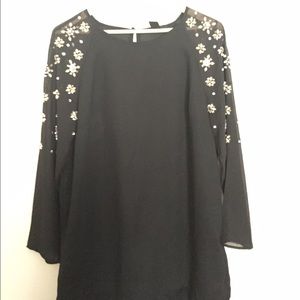 Embroidered black flowy dress