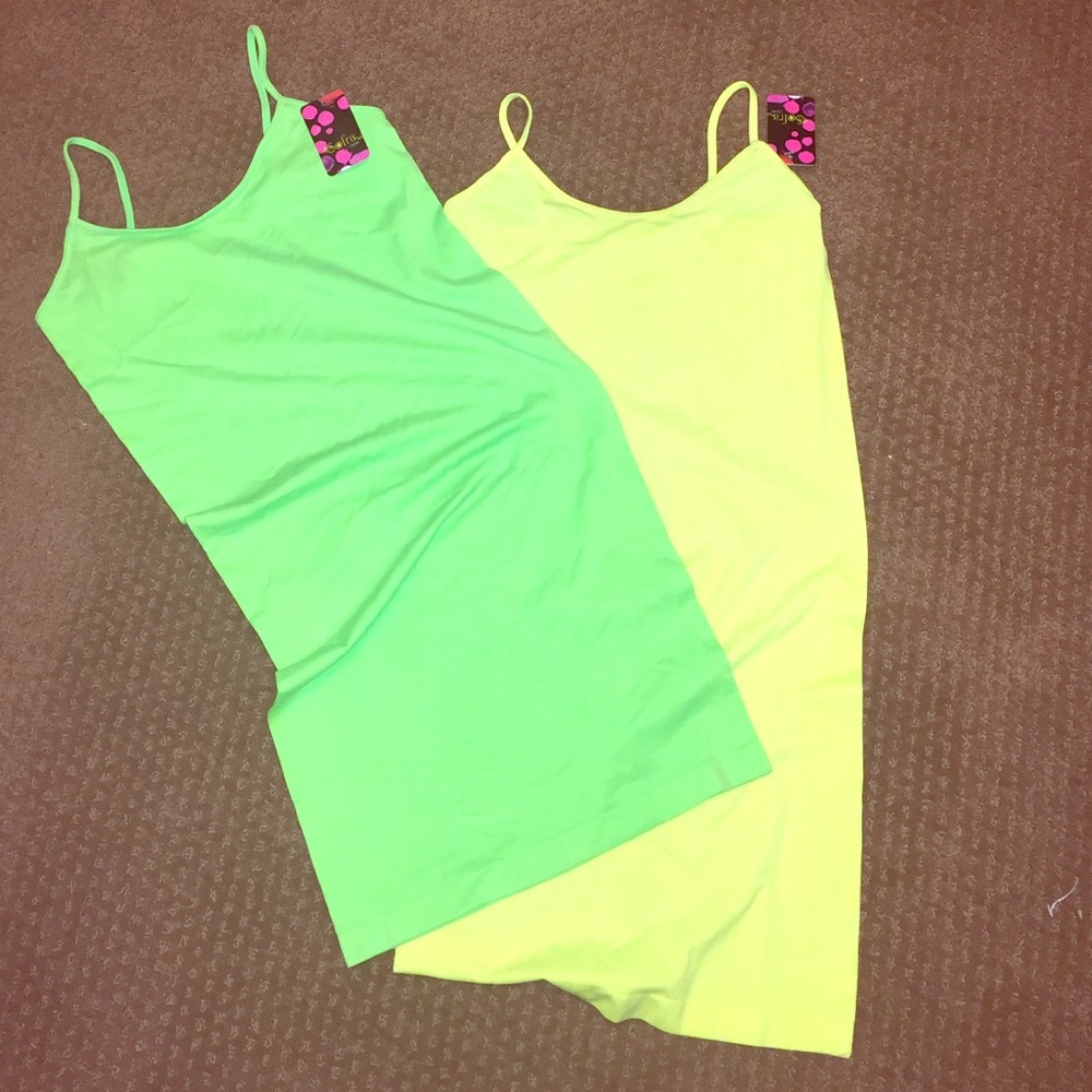 Neon colored dresses, great for summer time!