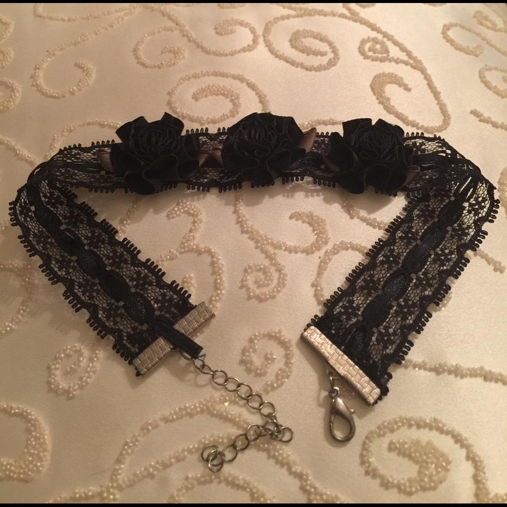 Black Lace Rosette Choker