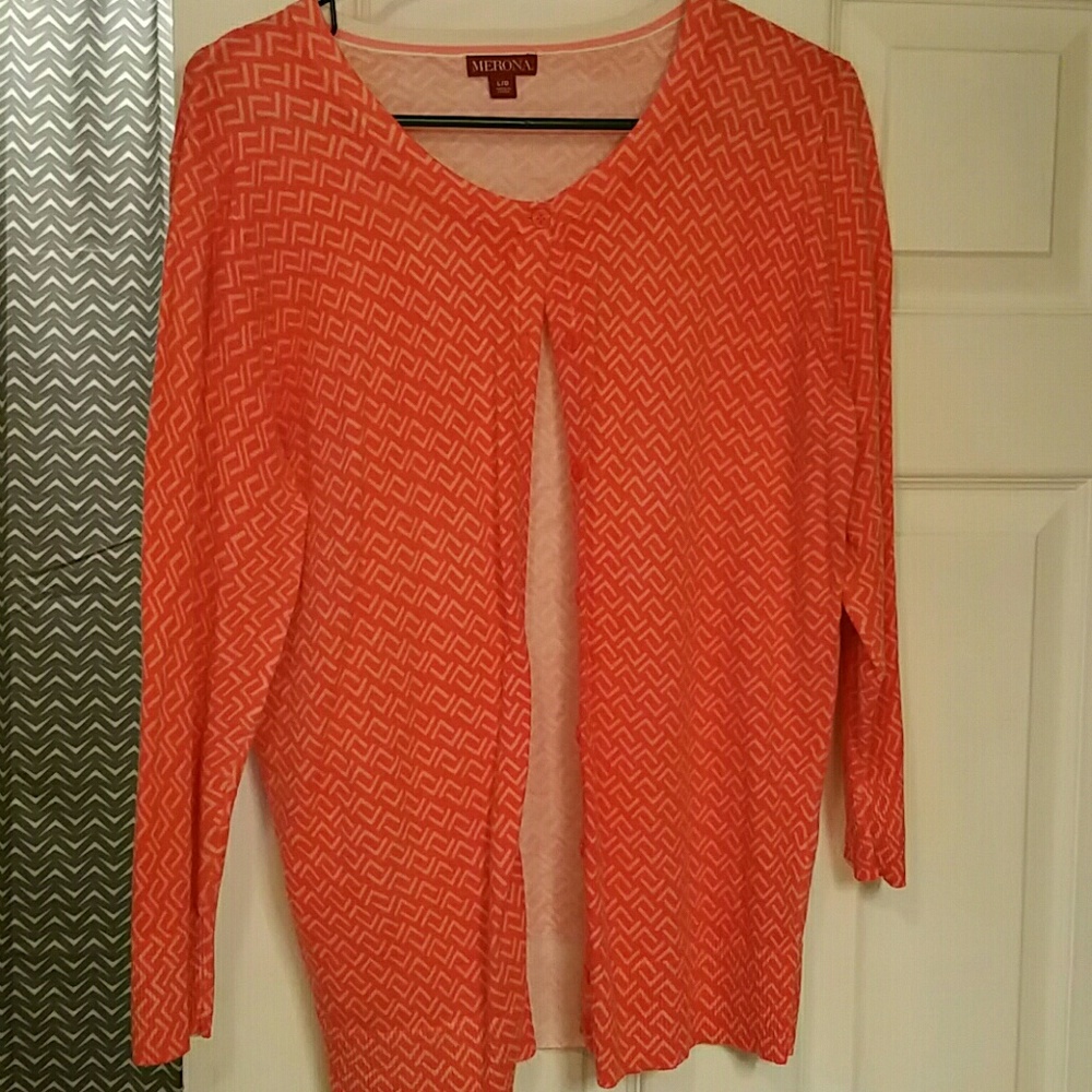 Large Merona print orange cardigan