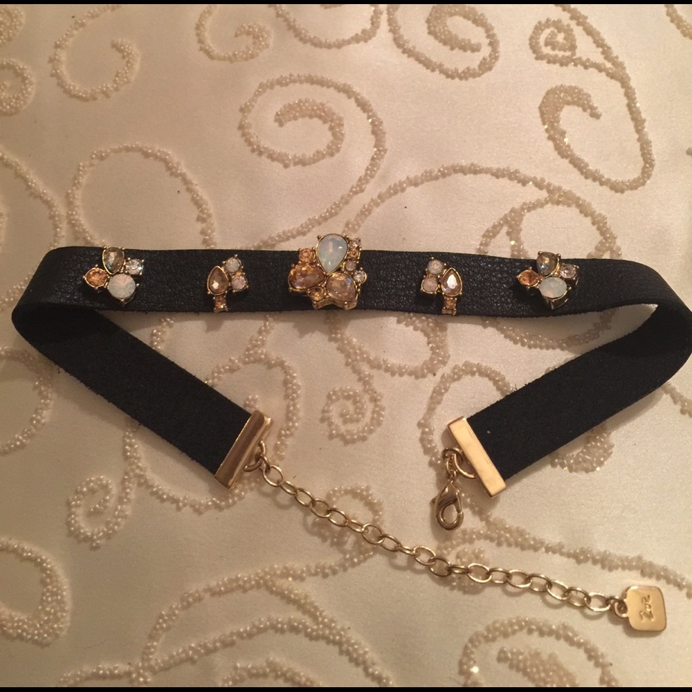 Black Leather Jeweled Choker