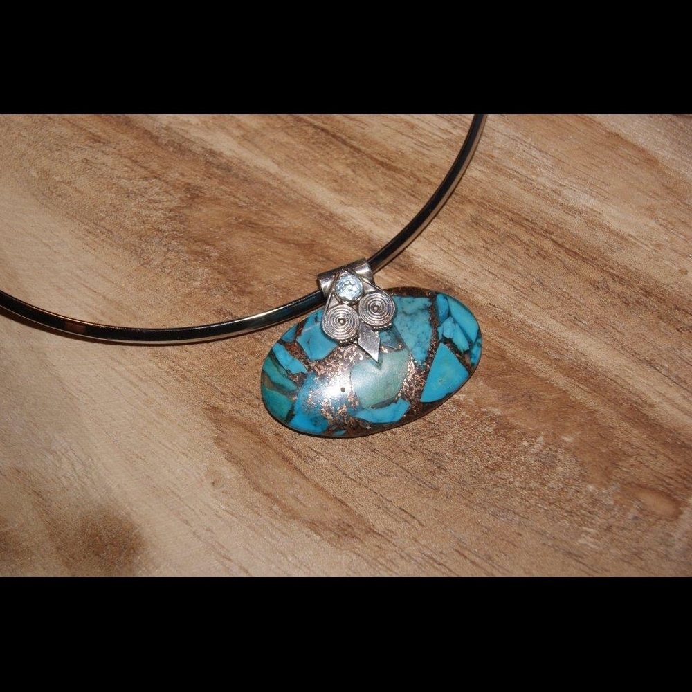 Natural Copper Torquoise Sterling silver pendant