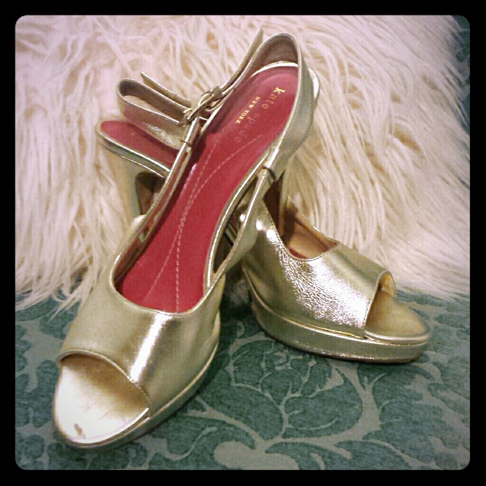 Kate spade sz 9 leather platform pump heels silver