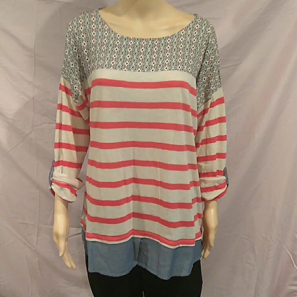 Style & Co Striped Printed Chambray Hem Tanzer