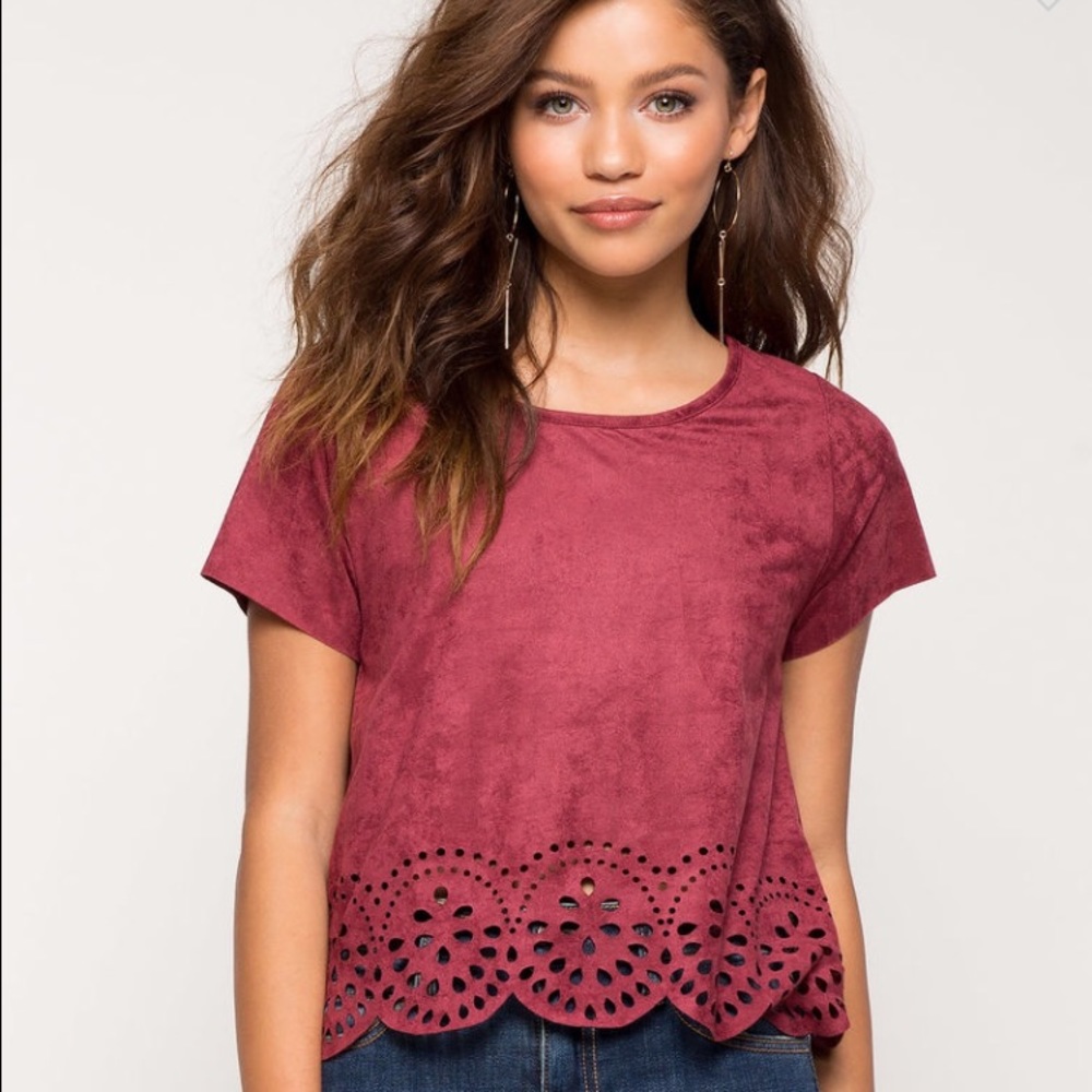 Maroon Midrise Laser-Cut Top