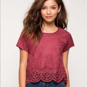 Maroon Midrise Laser-Cut Top