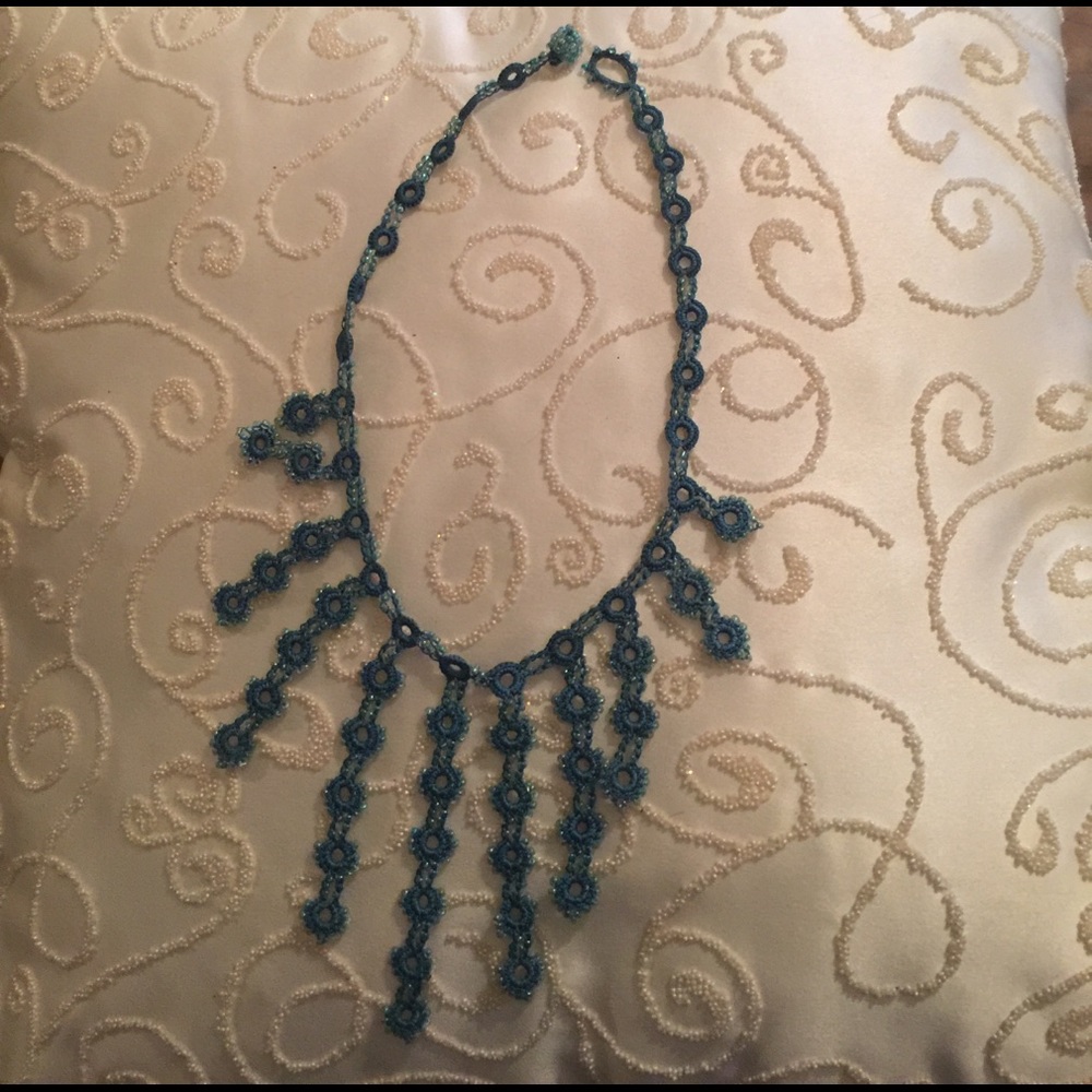 Hand Crocheted Turquoise Beaded Necklace