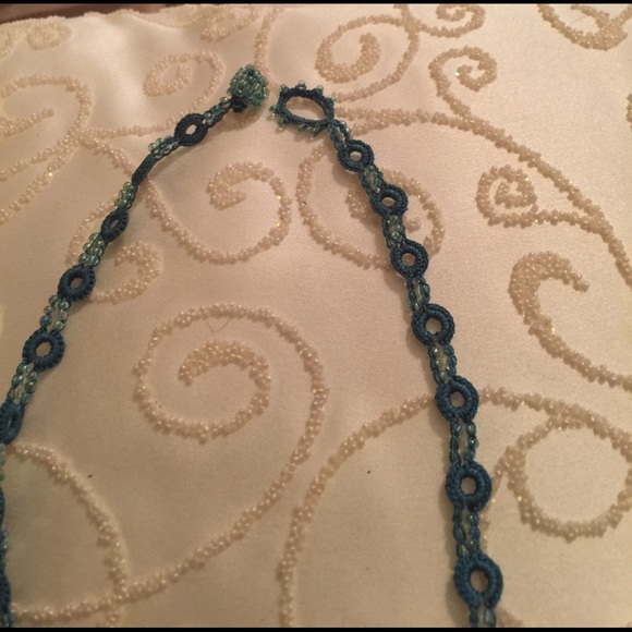 Hand Crocheted Turquoise Beaded Necklace - Picture 3 of 3