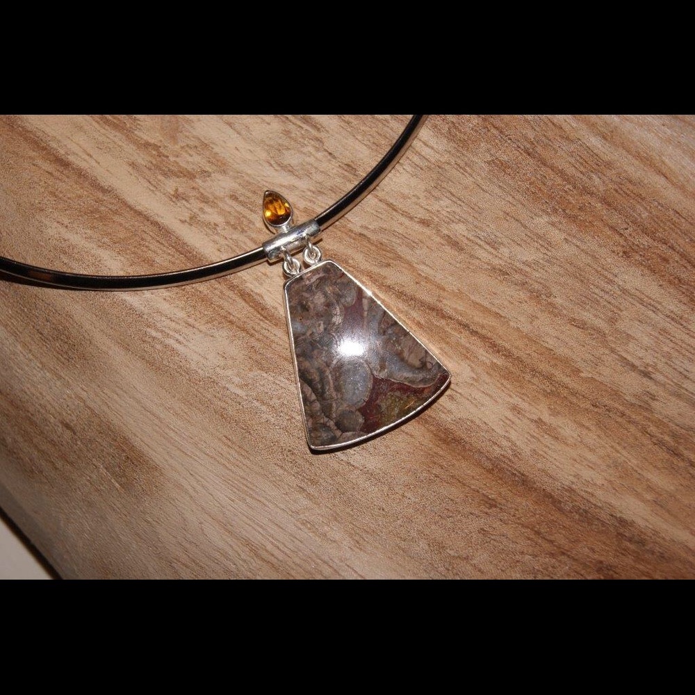 Natural Brown Mushroom Rhyolite &Citrine pendant